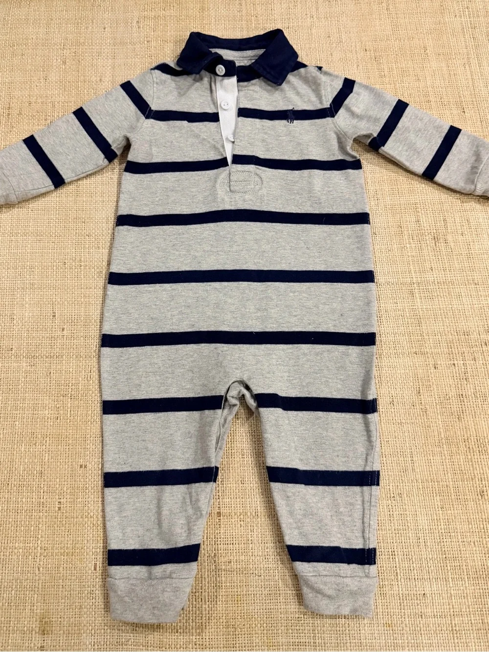 Ralph Lauren Gray & Navy Striped Long-Sleeve Footie